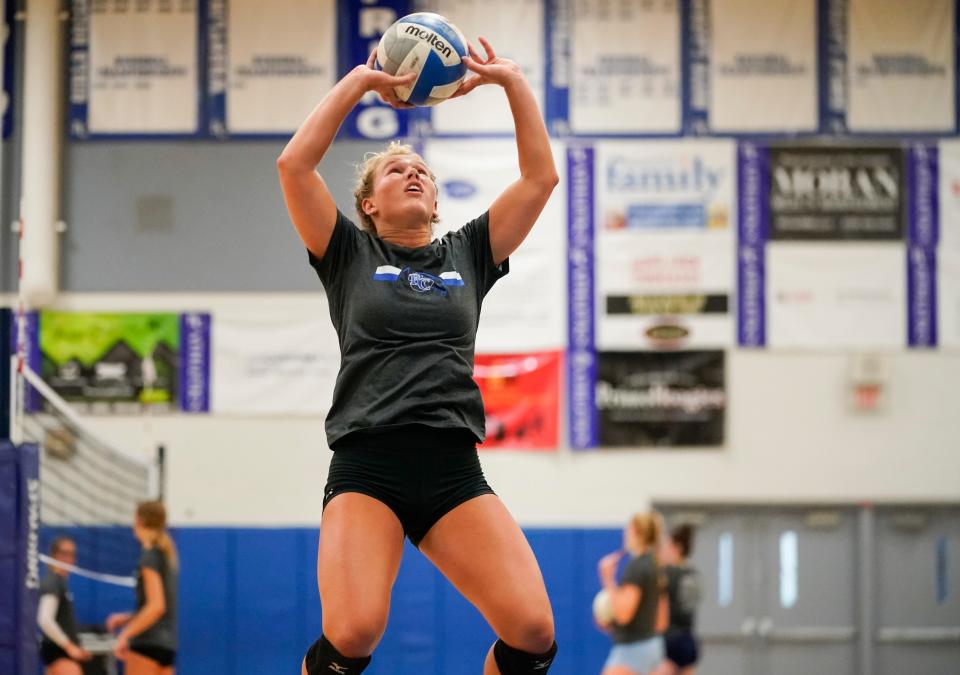 The Barron Collier volleyball team practices at Barron Collier High School in Naples on Wednesday, Aug. 9, 2023.