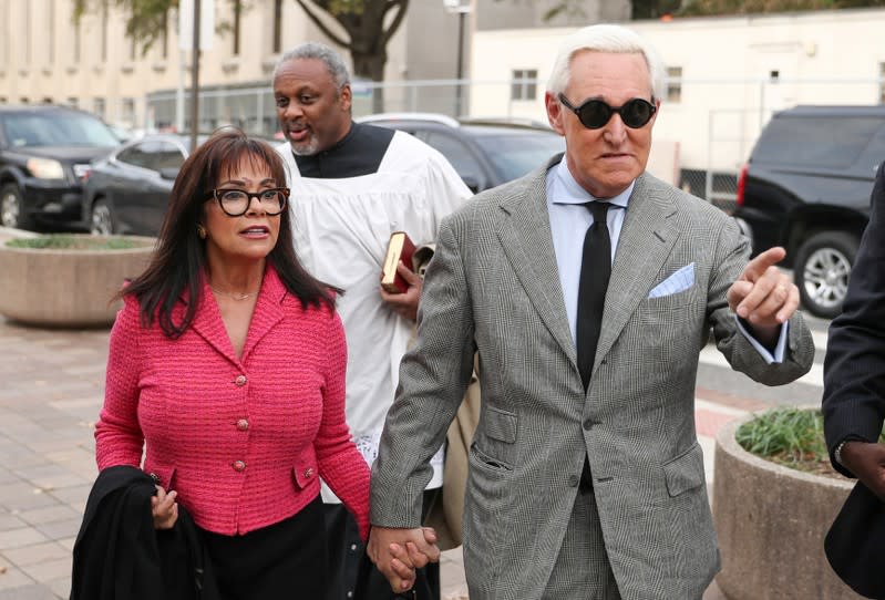 Roger Stone, former campaign aide to U.S. President Donald Trump arrives with his wife Nydia for the continuation of his criminal trial on charges of lying to Congress, obstructing justice and witness tampering at U.S. District Court in Washington