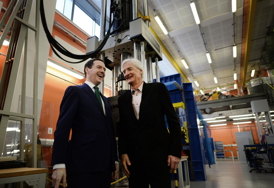 Chancellor of the Exchequer George Osborne (left) talks with designer and inventor, James Dyson, during a visit to the Science Museum and Imperial College in London, where they met students and staff before announcing a £12 million donation to the new Dyson School of Design Engineering.