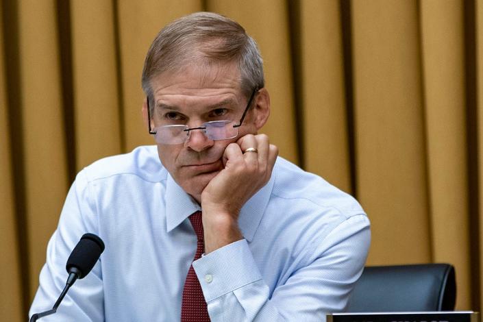 Ranking member Jim Jordan R-Ohio Rep. during a hearing of the House Judiciary Committee on Capitol Hill on July 14, 2022 in Washington, DC. The committee heard testimony regarding threats to personal liberties after the U.S. Supreme Court overturned his Roe v Wade decision on abortion.