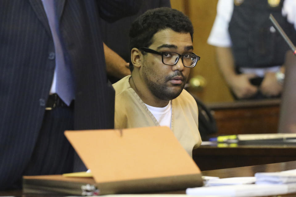 FILE - Richard Rojas, of the Bronx, N.Y., appears in Manhattan Supreme Court during his arraignment, Thursday, July 13, 2017, in New York. Rojas, the man behind the wheel of the car that barreled through crowds of pedestrians in New York City's Times Square, killing a woman and injuring 22 other people, is finally headed to trial, Monday, May 9, 2022, after various delays over five years, including pandemic-induced court shutdowns. (Jefferson Siegel/The Daily News via AP, Pool, File)