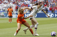 United States' Rose Lavelle controls the ball during the Women's World Cup final soccer match between US and The Netherlands at the Stade de Lyon in Decines, outside Lyon, France, Sunday, July 7, 2019. (AP Photo/Claude Paris)