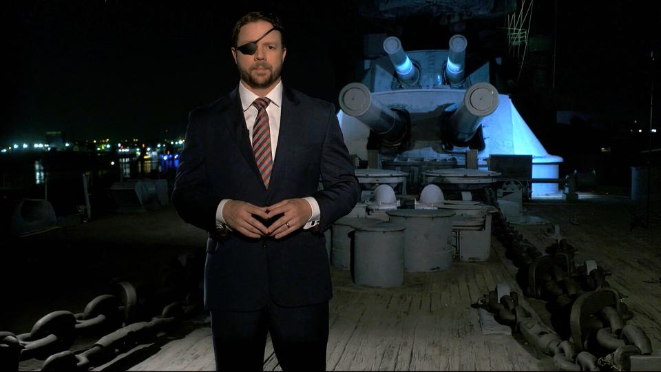 In this image from video, Rep. Dan Crenshaw, R-Texas, speaks from Houston, during the third night of the Republican National Convention on Wednesday, Aug. 26, 2020.