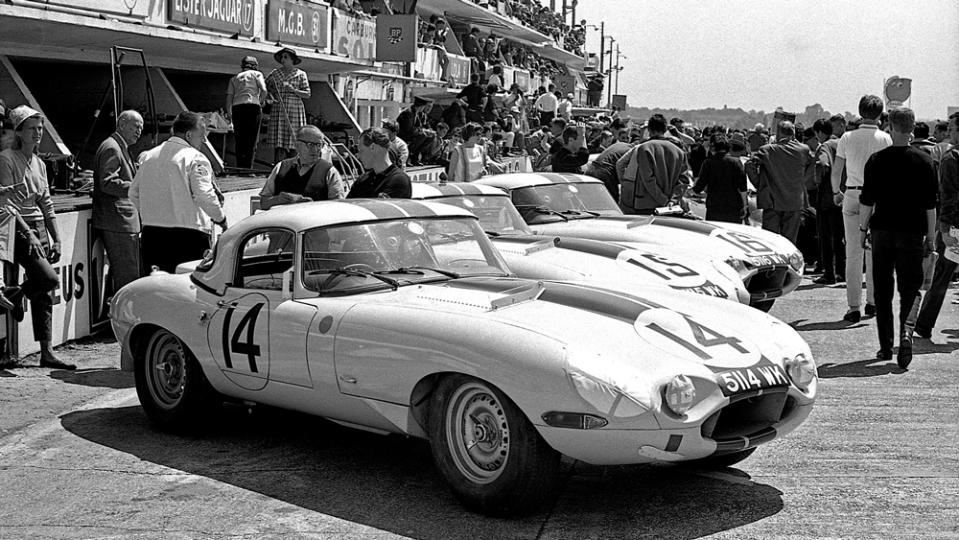 The three Jaguar E-Type Lightweight Competition race cars campaigned by Briggs Cunningham’s team, circa 1963. - Credit: Bonhams