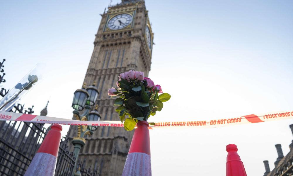 Flowers left in Westminster after the terrorist attack.