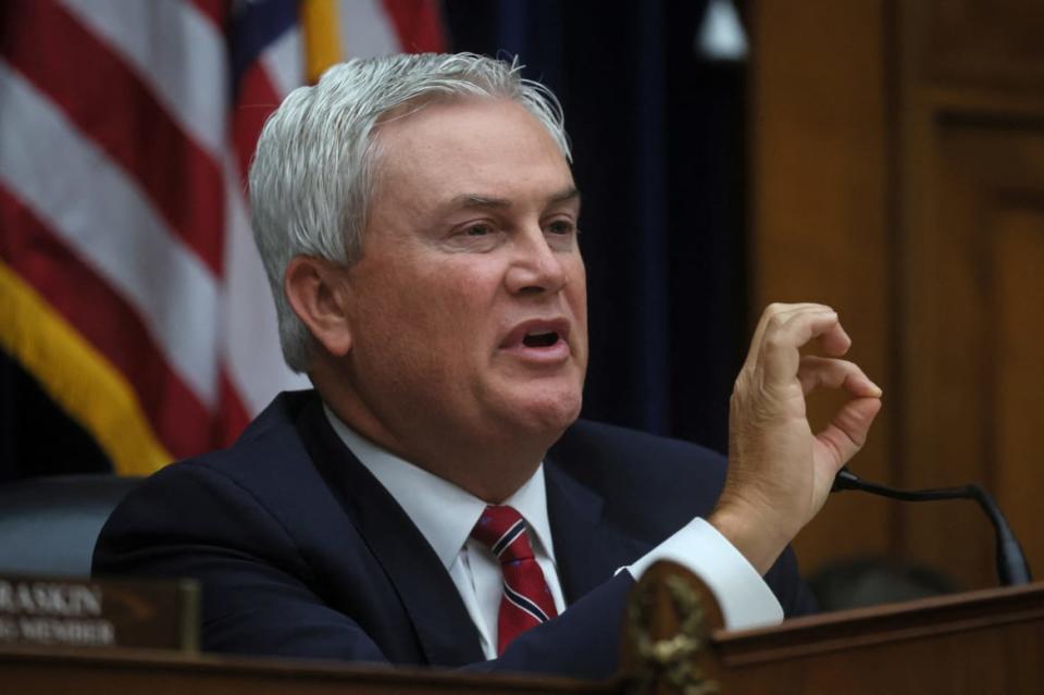 Rep. James Comer (R-KY) makes a statement during the House Oversight and Accountability Committee hearing about&nbsp;alleged meddling&nbsp;in the Justice Department's investigation of Hunter Biden