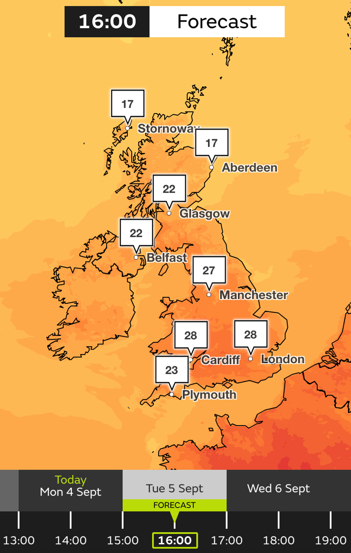 On Tuesday, London is expected to reach 27C (Met Office/screengrab)