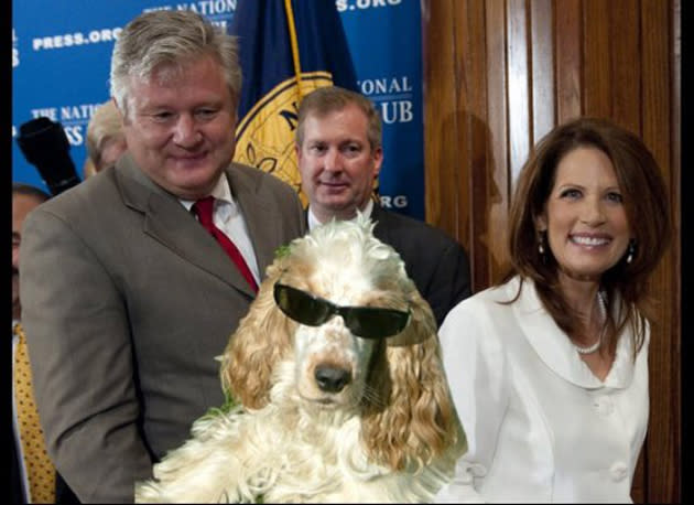<b>Michele Bachmann and the doggie sunglasses </b><br><br>Despite a poor showing in the Iowa caucuses, Michele Bachmann was cheery in a speech to supports. So upbeat, she mentioned that her husband Marcus had spent a recent day purchasing "<a href="http://www.huffingtonpost.com/2012/01/04/7-pictures-of-bachmanns-and-dogs-with-sunglasses_n_1184544.html" rel="nofollow noopener" target="_blank" data-ylk="slk:doggie sunglasses;elm:context_link;itc:0;sec:content-canvas" class="link ">doggie sunglasses</a>" for their pooch Boomer as she pushed for last minute votes. <br><br>Animals and eyewear? Magic meme.
