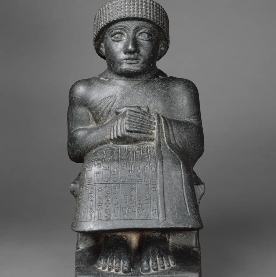 Statue of Gudea, Neo-Sumerian, c. 2090 BC, Mesopotamia, probably from Girsu (modern Tello, Iraq)