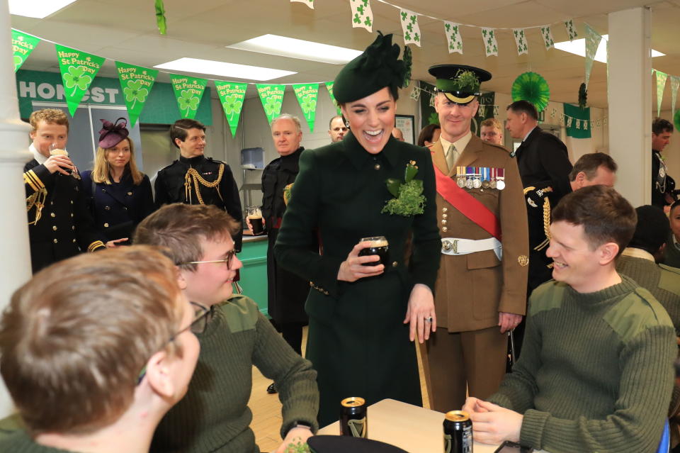 The Duchess of Cambridge also met with the Irish Guards.&nbsp; (Photo: WPA Pool via Getty Images)