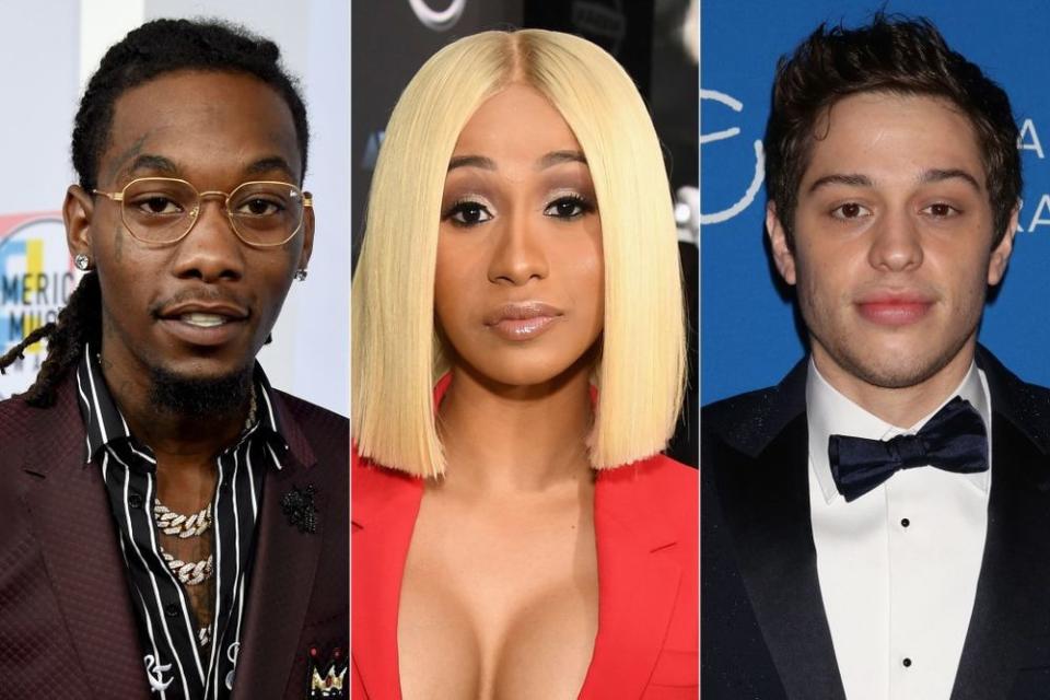 Offset (far left), Cardi B (center) and Pete Davidson (right)