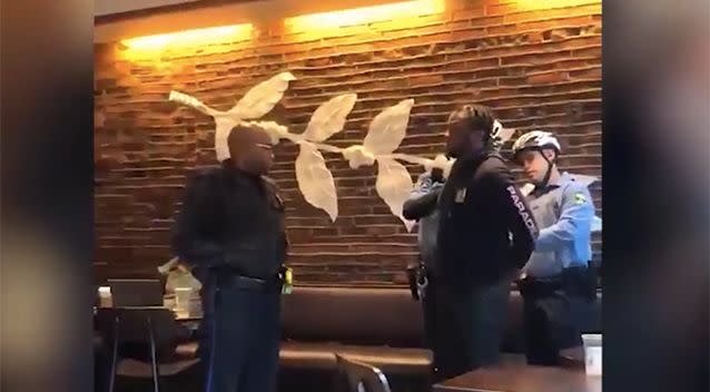 Philadelphia Police and Starbucks have both responded to the incident on Twitter, claiming a review into the circumstances is underway. Source: @missydepino/ Twitter