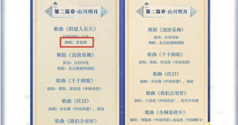 大陸「央視新聞」此前將李易峰從《2022央視中秋晚會》節目名單中移除。（圖／翻攝自微博／頂端新聞）