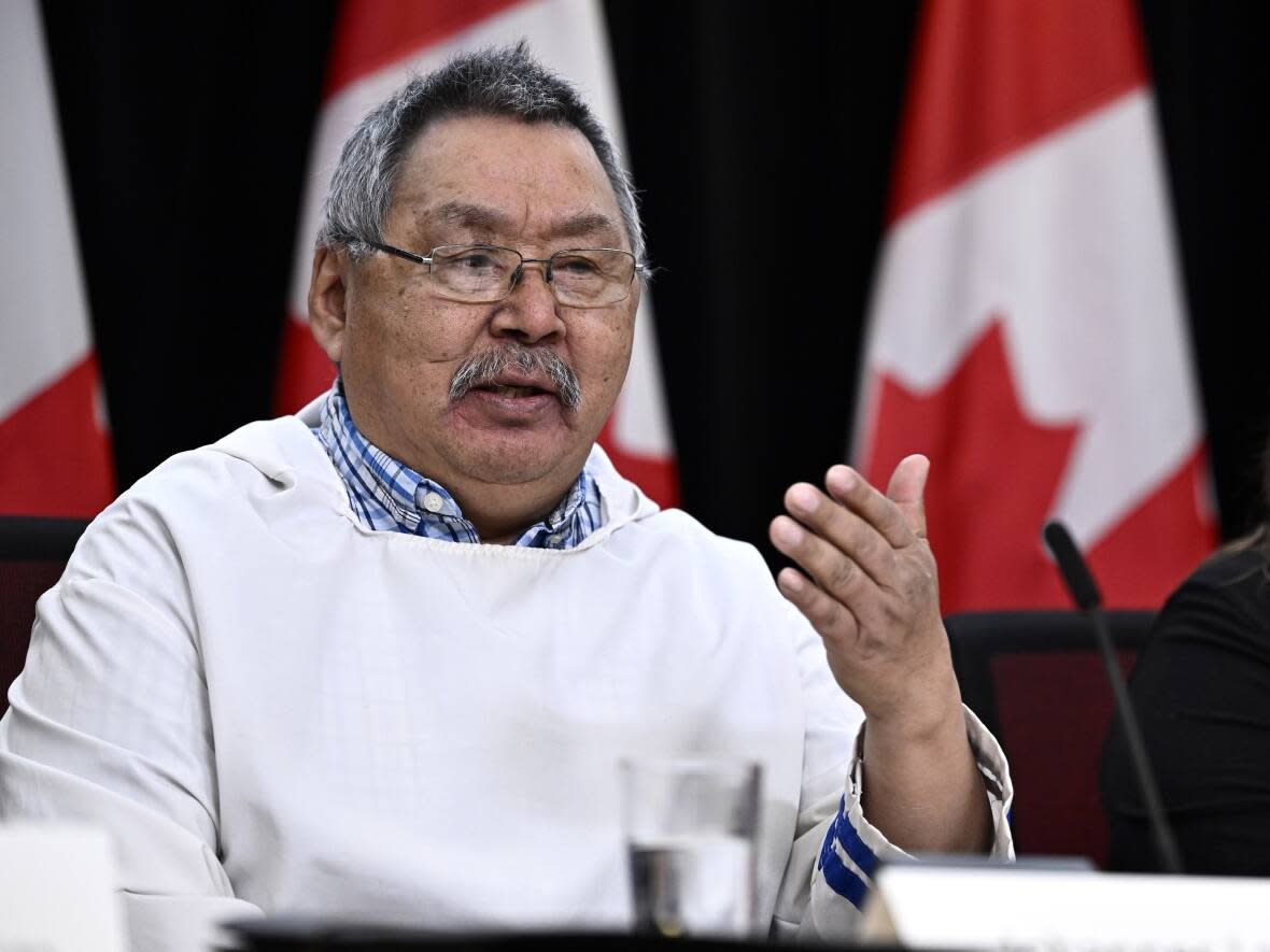 Johannes Lampe, president of Nunatsiavut, speaks during a news conference in Ottawa in November 2023.  (Justin Tang/The Canadian Press - image credit)