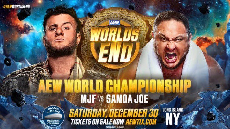 aew worlds end samoa joe vs mjf match graphic