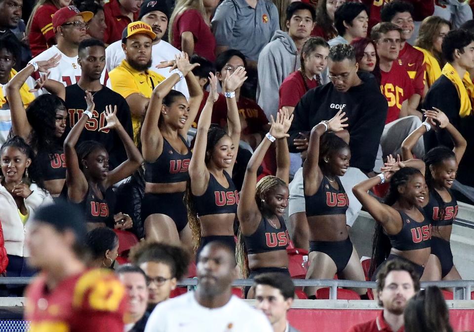 The Cardinal Divas perform during the USC-Arizona State game at the Los Angeles Memorial Coliseum