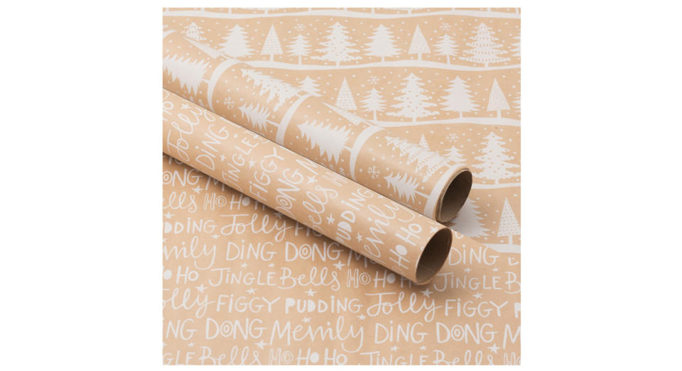 Luxury Recyclable Kraft Trees and Script Christmas Wrapping Paper 2m