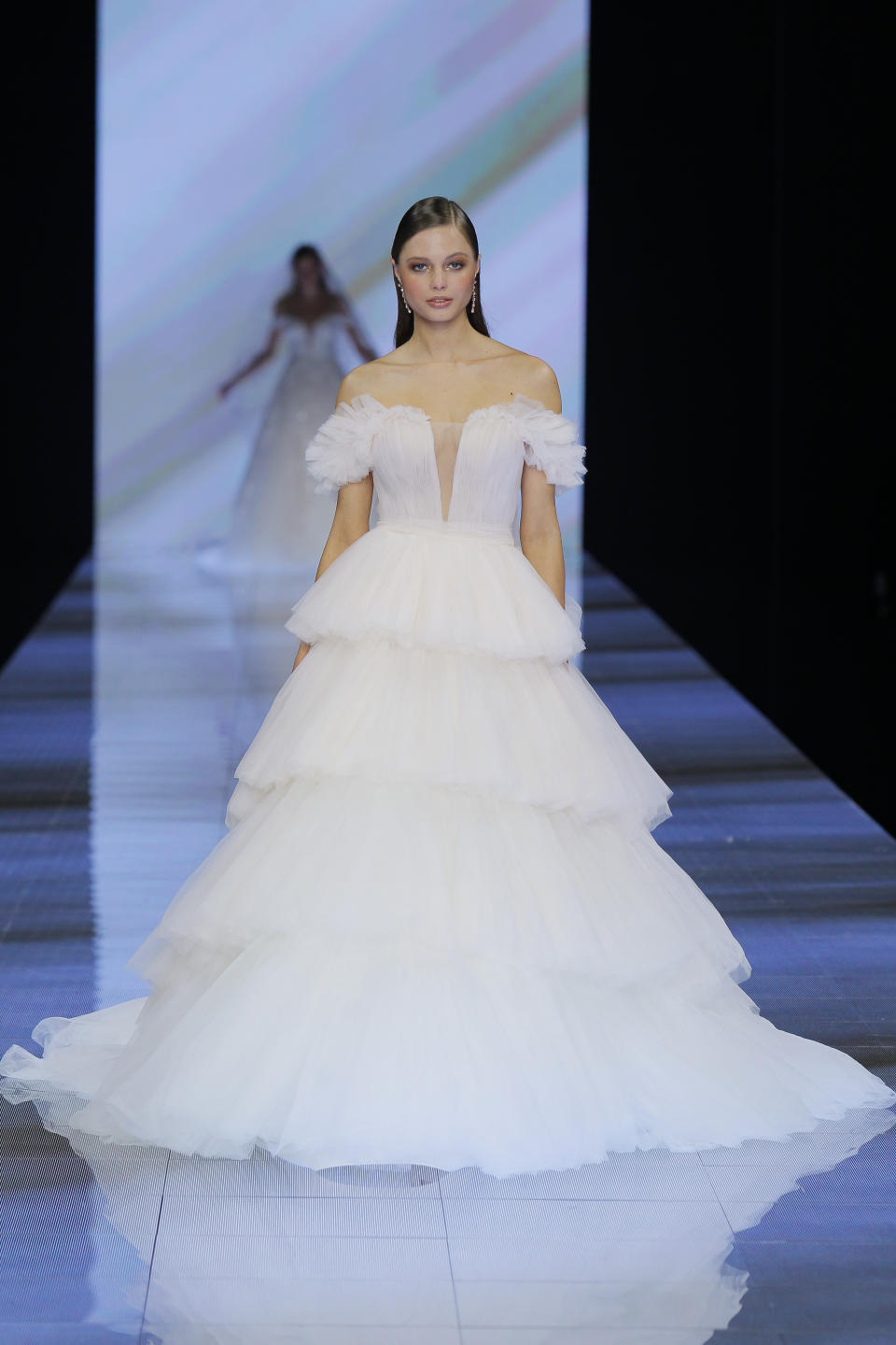 A look from the Nicole Milano bridal collection at the 2023 edition of Barcelona Bridal Fashion Week.