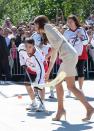 <p>Kate played street hockey (in some very sports-inappropriate shoes), while visiting Yellowknife, Canada. </p>