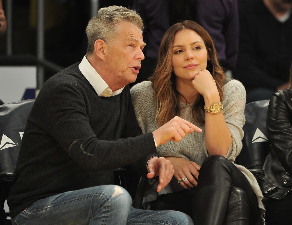 David Foster and Katharine McPhee attend a basketball game between the Los Angeles Lakers and the Memphis Grizzlies at Staples Center on November 5, 2017 in Los Angeles, California