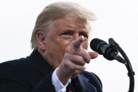 President Donald Trump speaks at a campaign rally at Manchester-Boston Regional Airport, Sunday, Oct. 25, 2020, in Londonderry, N.H. (AP Photo/Alex Brandon)