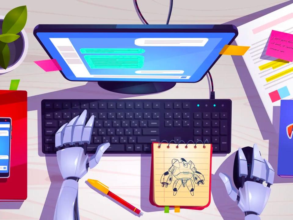 robot hands doing work on a computer