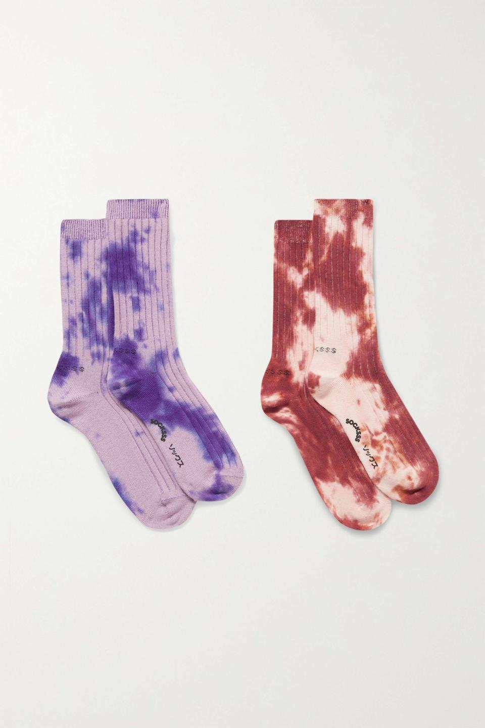 17) Set of Two Tie-Dyed Stretch Organic Cotton-Blend Socks