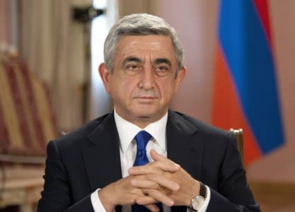 FILE PHOTO: Armenian President Serzh Sarksyan gives an interview at the presidential palace in Yerevan October 5, 2012. REUTERS/Nazik Armenakyan/File Photo