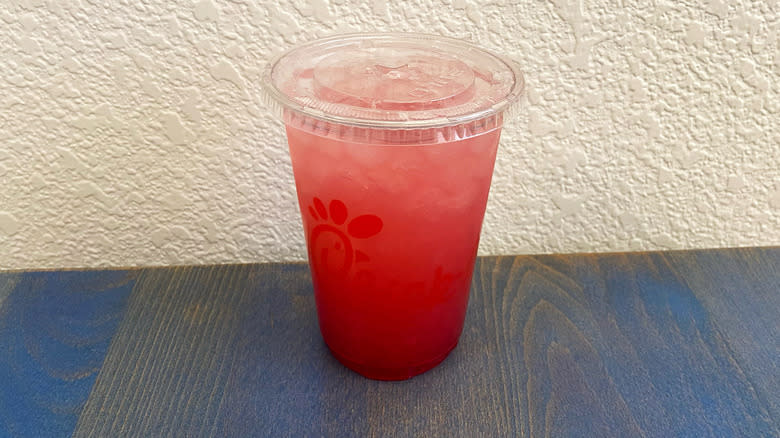 Cherry Berry Lemonade on blue table