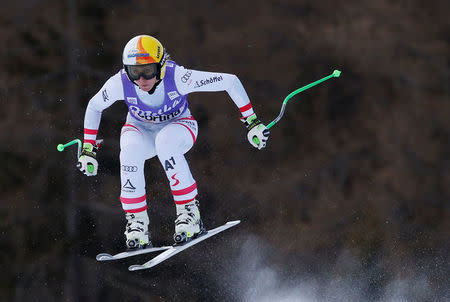 Skiing - Alpine Skiing World Cup - Women's Downhill - Cortina d'Ampezzo, Italy - January 19, 2018. Cornelia Huetter of Austria in action. REUTERS/Stefano Rellandini