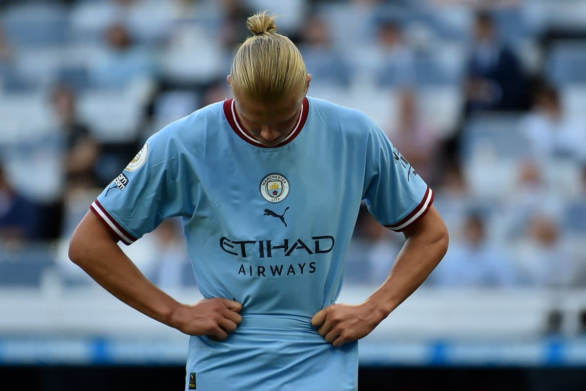 Manchester City’s Erling Haaland reacts after drawing at Newcastle (AP)