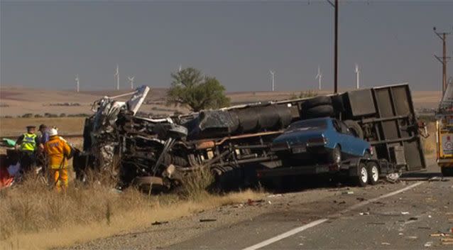 The family's station wagon collided with a truck towing a car trailer on the Augusta Highway. Photo: 7 News