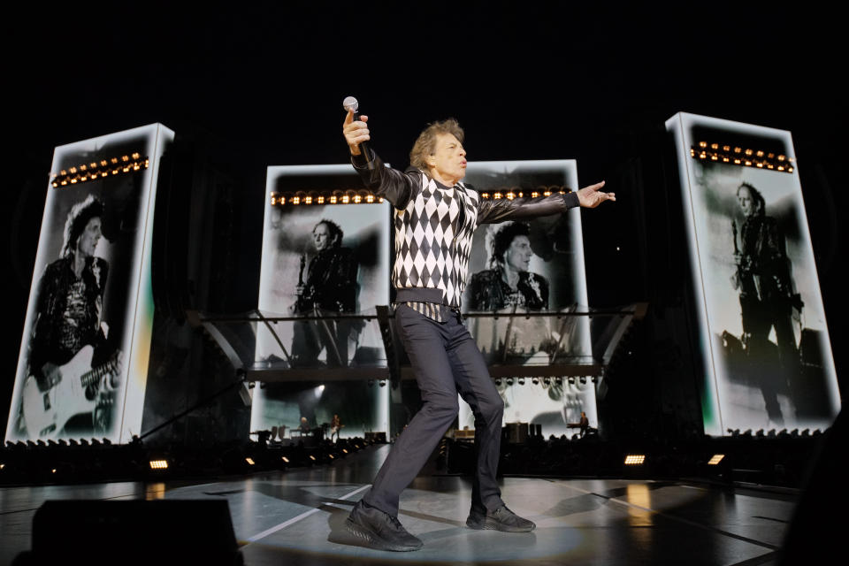 Mick Jagger of the Rolling Stones performs during the "No Filter" tour at Soldier Field on Friday, June 21, 2019, in Chicago. (Photo by Rob Grabowski/Invision/AP)