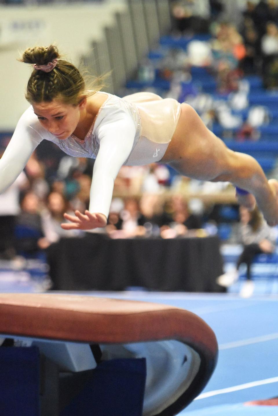 Fowlerville's Morgan Thomas qualified for the state meet last season in vault and floor exercise.