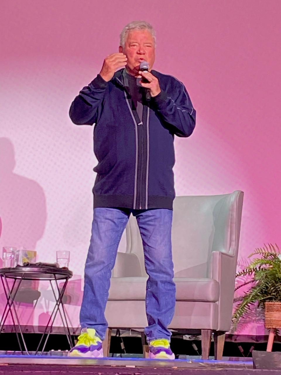 William Shatner talks to the audience March 11 at the Redford Theatre in Detroit as part of his one-man "Star Trek II: The Wrath of Khan" event.