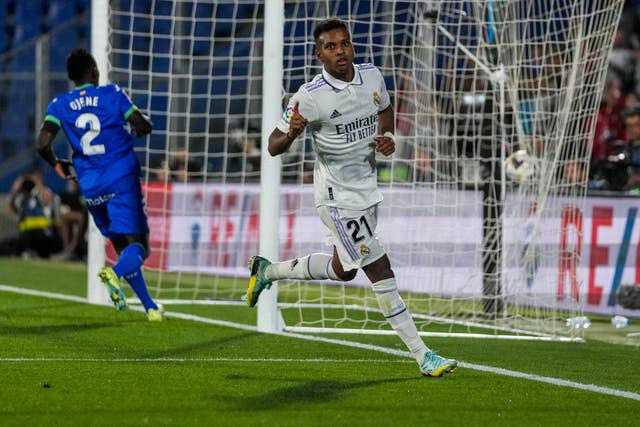 Rodrygo thought he had scored a second but it was ruled out 