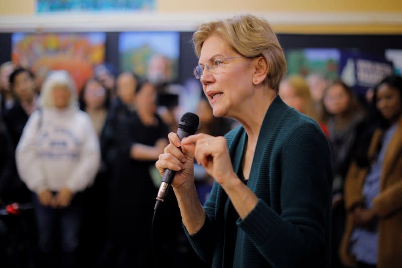 Democratic 2020 U.S. presidential candidate Warren speaks to supporters in Salem