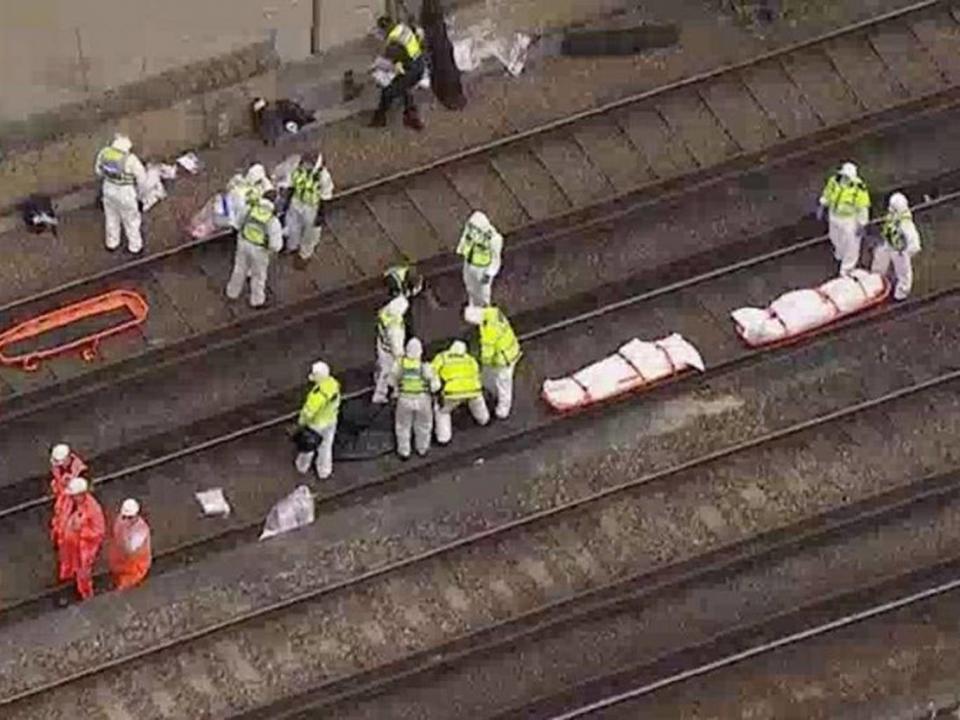 A forensics team could be seen on the tracks near Loughborough Junction Sky News