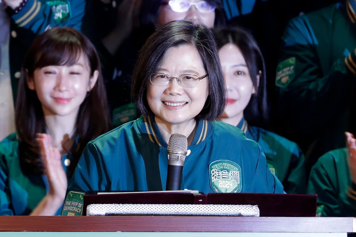Taiwanese president Tsai Ing-wen delivers a speech during a party congress in Taipei (AP)