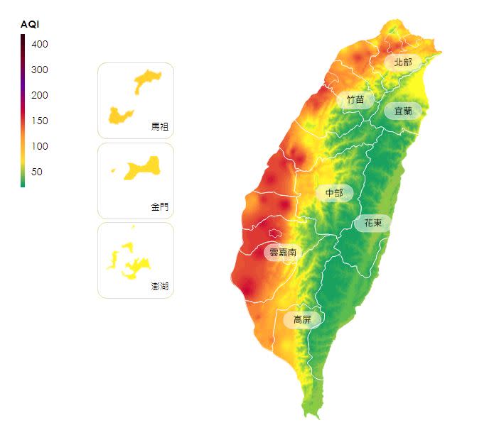 環保署發出空氣品質「紅色」警示。（圖／行政院環境保護署空氣品質監測網）