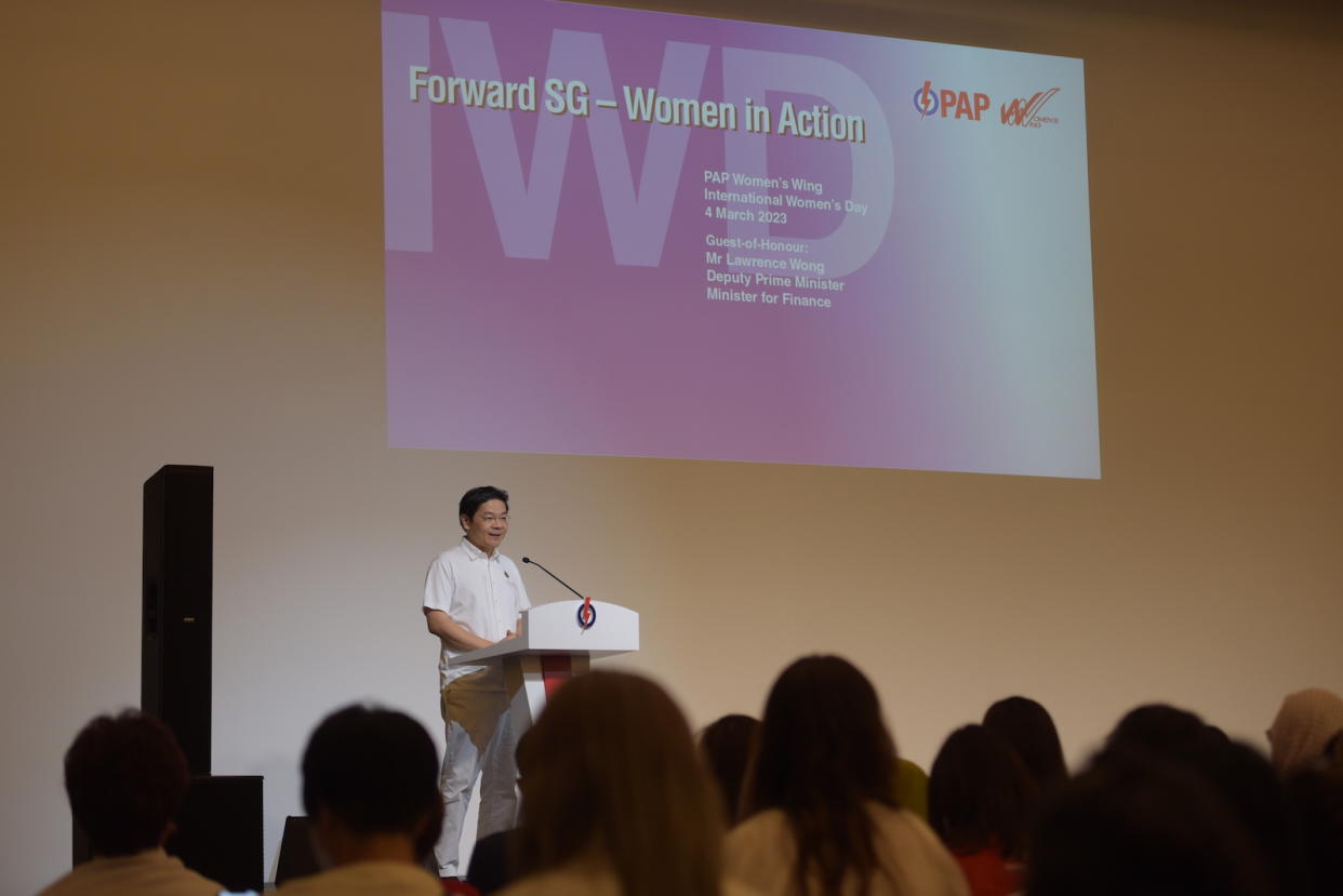 Deputy Prime Minister Lawrence Wong speaking at the launch of Forward SG - Women in Action digital collection.