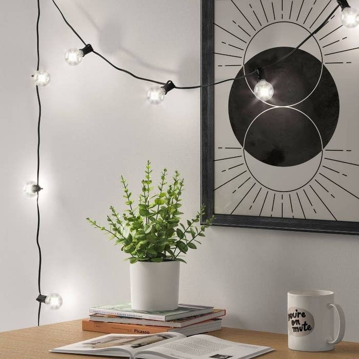 the Edison lights over a desk