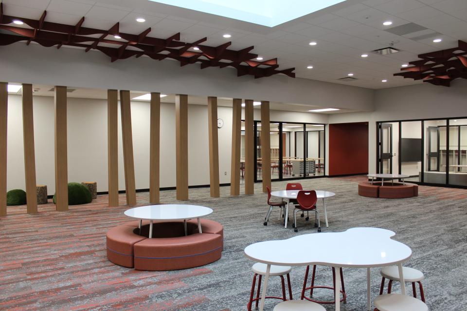 The early elementary area at Forest Glen Elementary has a "forest floor" theme.