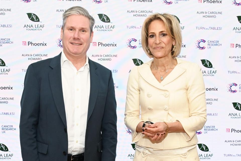 Turn The Tables 2023 Lunch Hosted By Tania Bryer And James Landale In Aid Of Cancer Research UK: Keir Starmer and Emily Maitlis attend Turn The Tables 2023 hosted by Tania Bryer and James Landale in aid of Cancer Research UK at BAFTA 195 Piccadilly on March 6, 2023 in London, England. (Alan Chapman/Dave Benett/Getty Images)