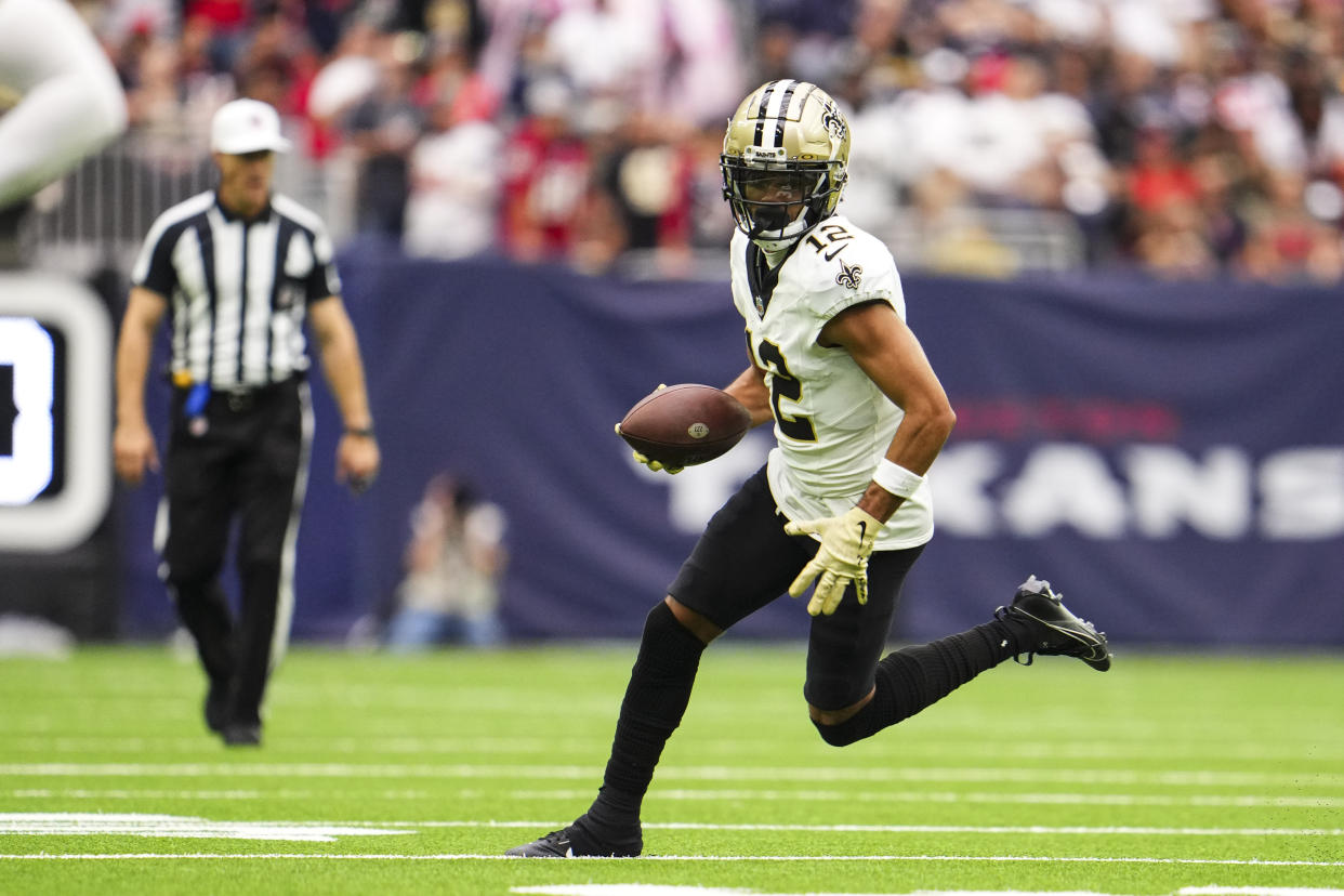 Quarterback play has been a major factor in Chris Olave being one of the most unlucky receivers this fantasy football season. (Photo by Cooper Neill/Getty Images)