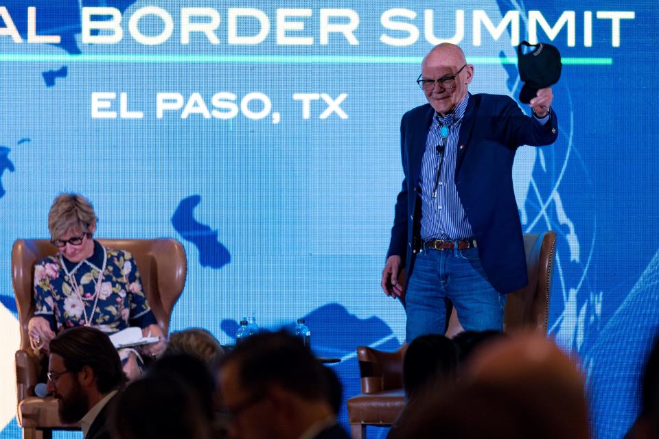 Political consultant James Carville is introduced at the Borderplex Alliance's 2024 Global Border Summit luncheon on Thursday, Feb. 22, 2024, held at the Hotel Paso Del Norte in Downtown El Paso.