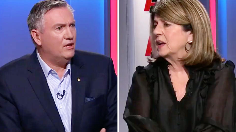 Eddie McGuire and Caroline Wilson, pictured here clashing on Footy Classified.