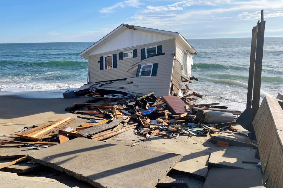 This February 2022 image released by the National Park Service shows a collapsed beachfront home along Ocean Drive in Rodanthe.