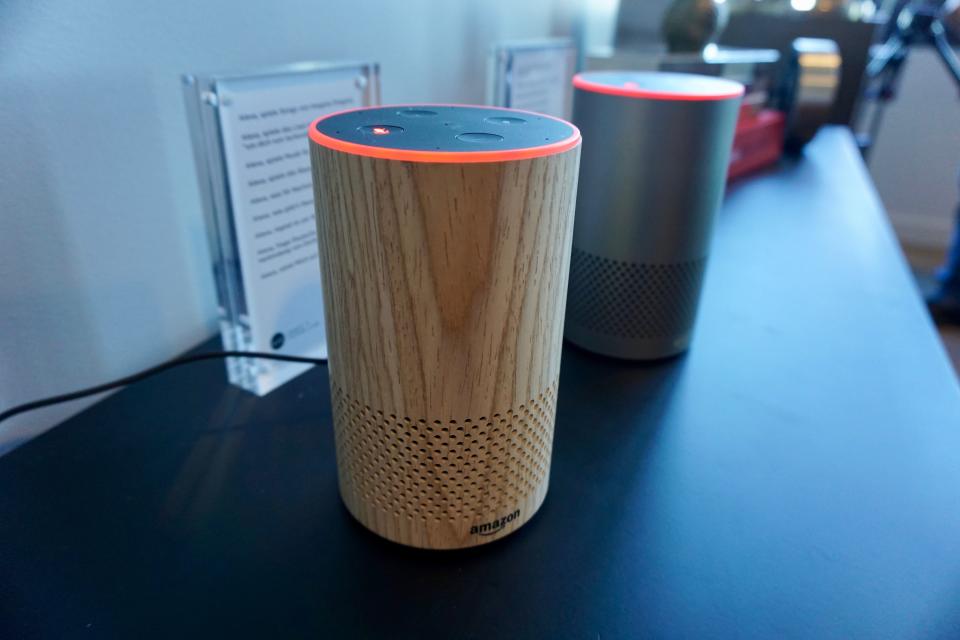 Amazon’s all-new Echo Dot will come in several colors, including this oak wood veneer. Source: JP Mangalindan/Yahoo Finance