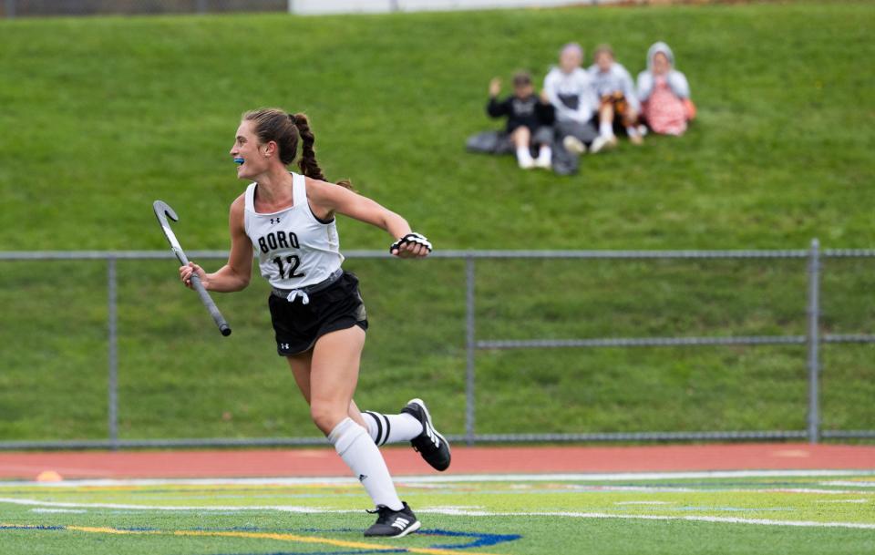 Point Pleasant Borough's Camryn Johnson celebrates after she scored on a penalty stroke in the Panthers' 1-0 win over Shore in the Shore Conference Tournament championship match.